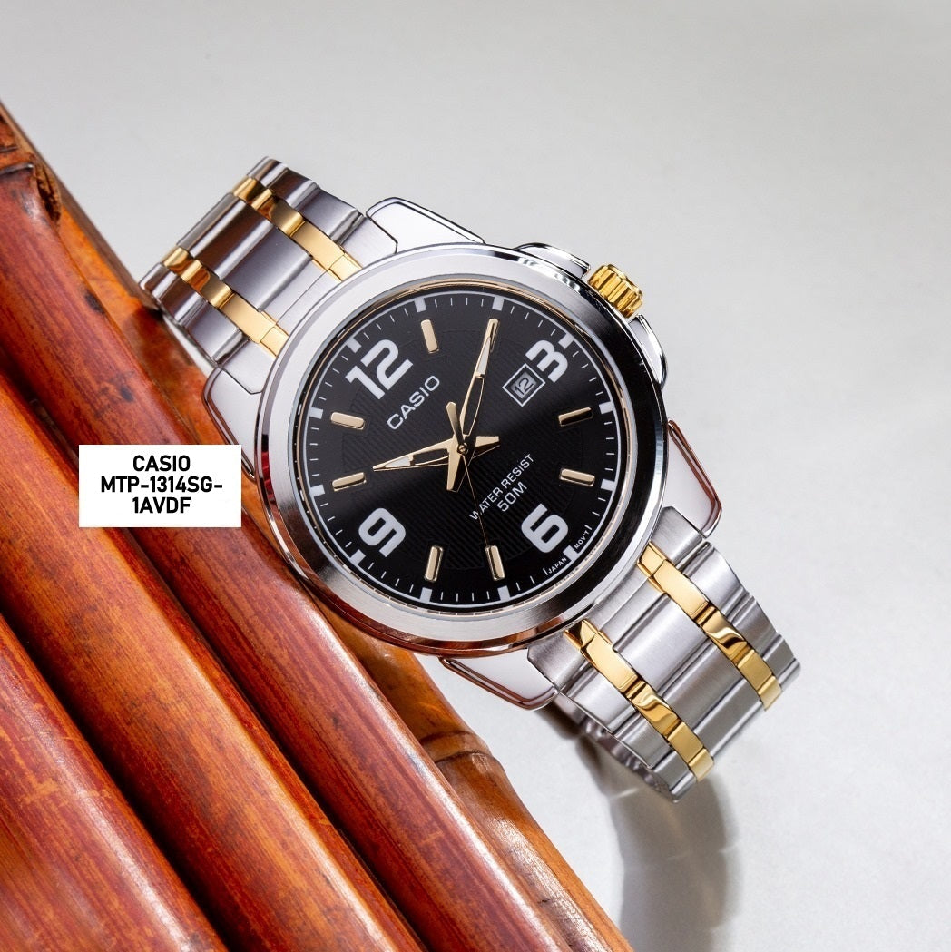 Casio Enticer Date Two Tone Chain Watch MTP-1314SG-1AVDF