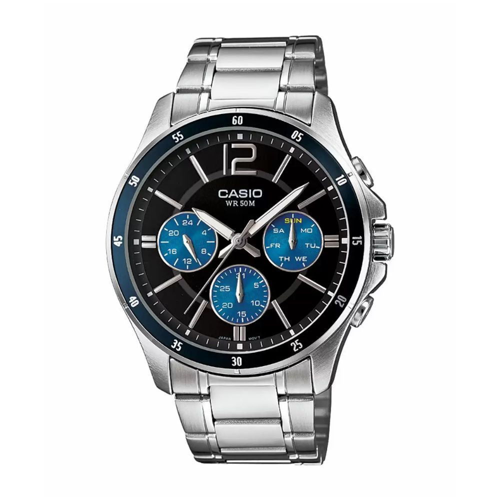 Casio Enticer Multifunction Silver Chain Watch MTP-1374D-2AVDF