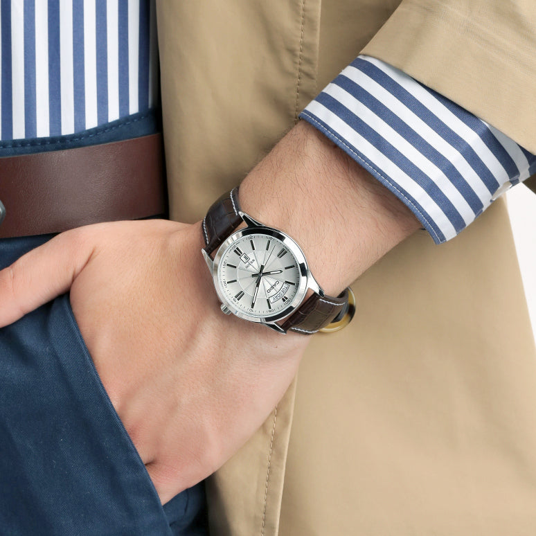 Casio Enticer Day Date Leather Belt Watch MTP-1381L-7AVDF