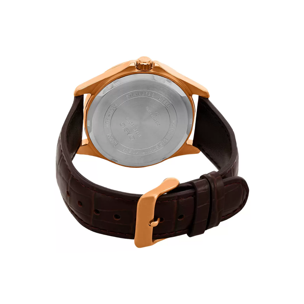 Casio Enticer Day Date Rose Gold Leather Belt Watch MTP-1384L-1AVDF