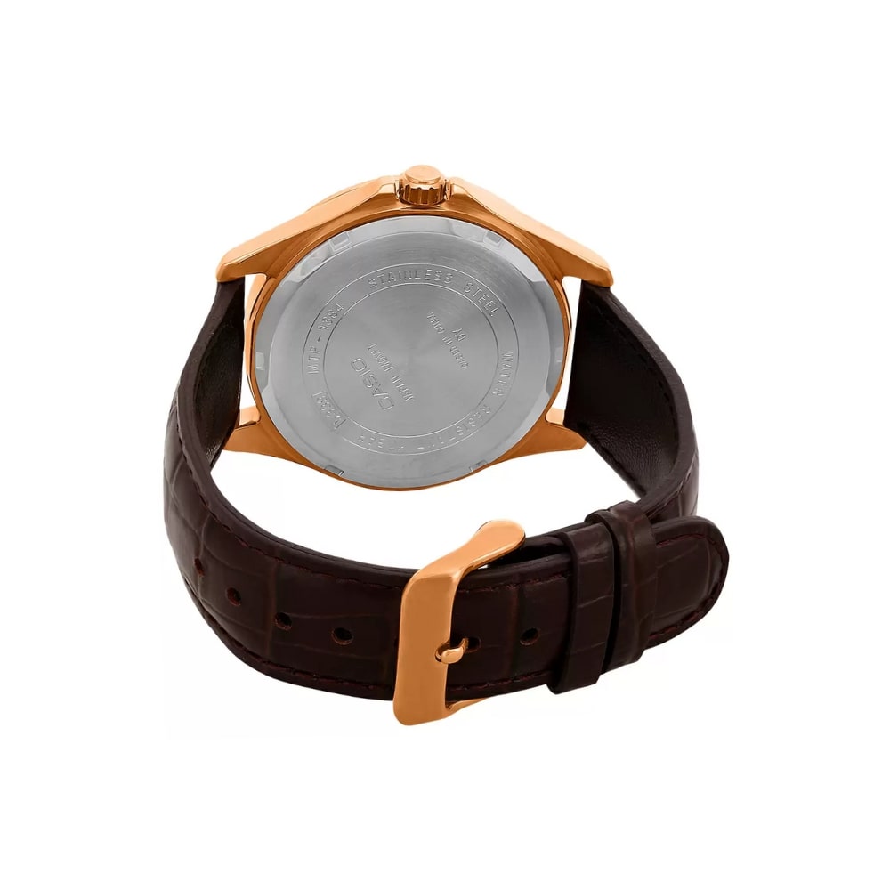 Casio Enticer Day Date Rose Gold Leather Belt Watch MTP-1384L-7AVDF