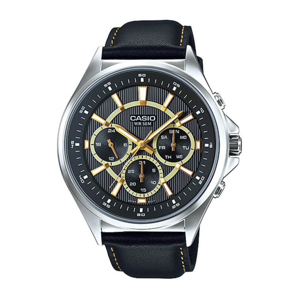 Casio Enticer Multifunction Stainless Steel Silver Leather Belt Watch MTP-E303L-1AVDF