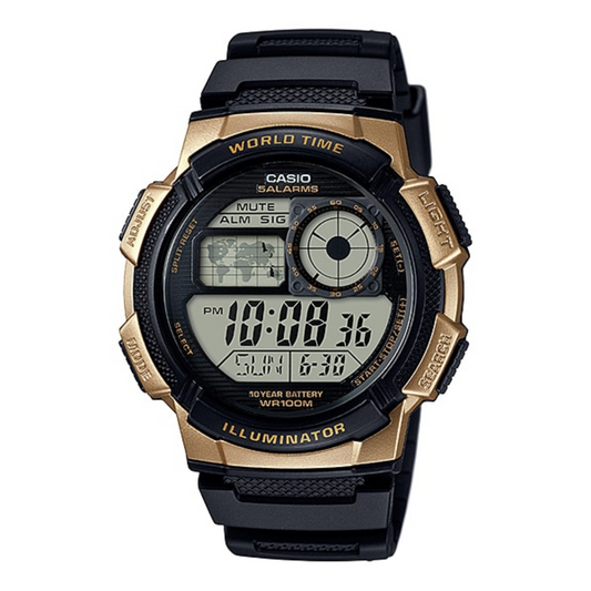 Casio Youth World Time Digital Resin Belt Watch AE-1000W-1A3VDF