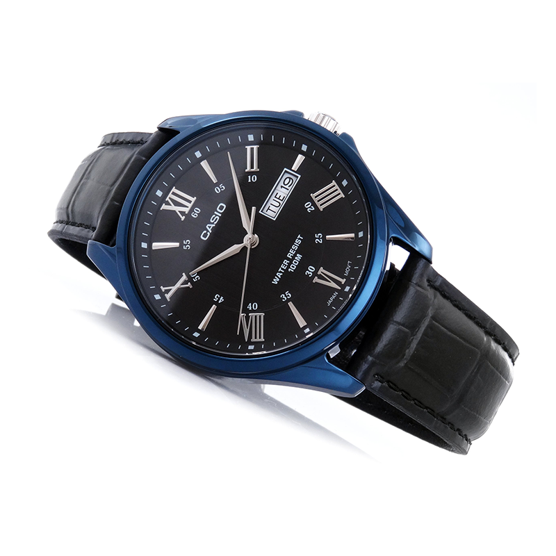 Casio Enticer Day Date Blue Leather Belt Watch MTP-1384BUL-1AVDF
