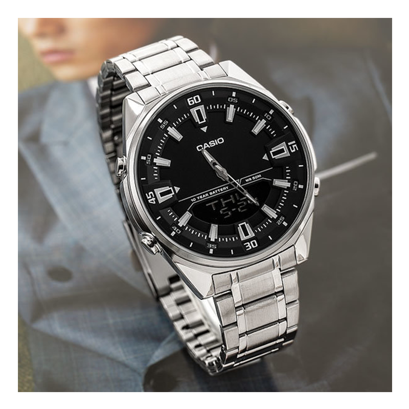 Casio Enticer Dual Time Stainless Steel Chain Watch AMW-830D-1AVDF