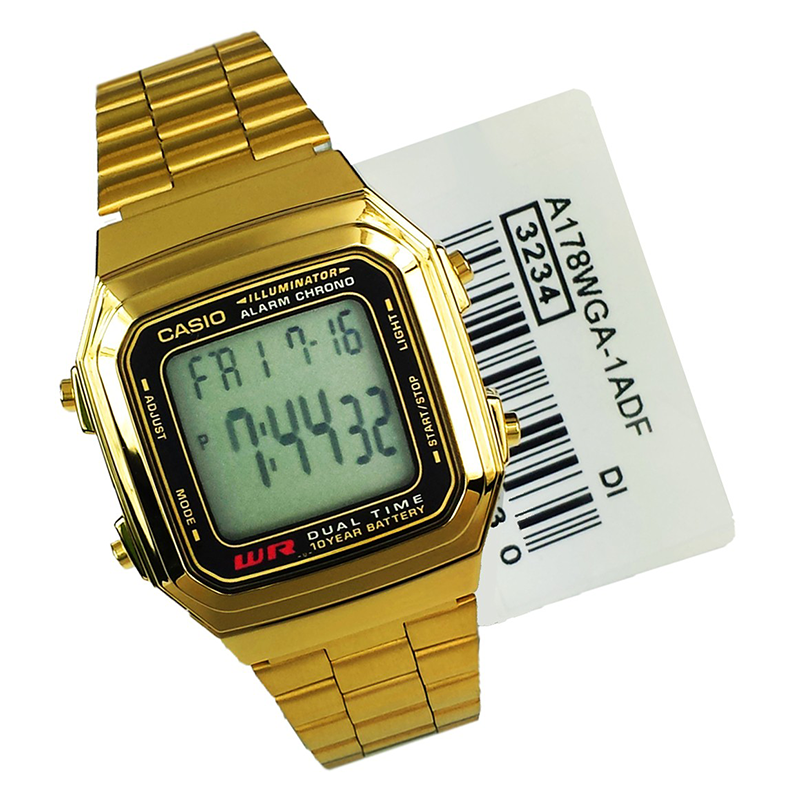 Casio Vintage Dual Time Digital Golden Chain Watch A178WGA-1ADF