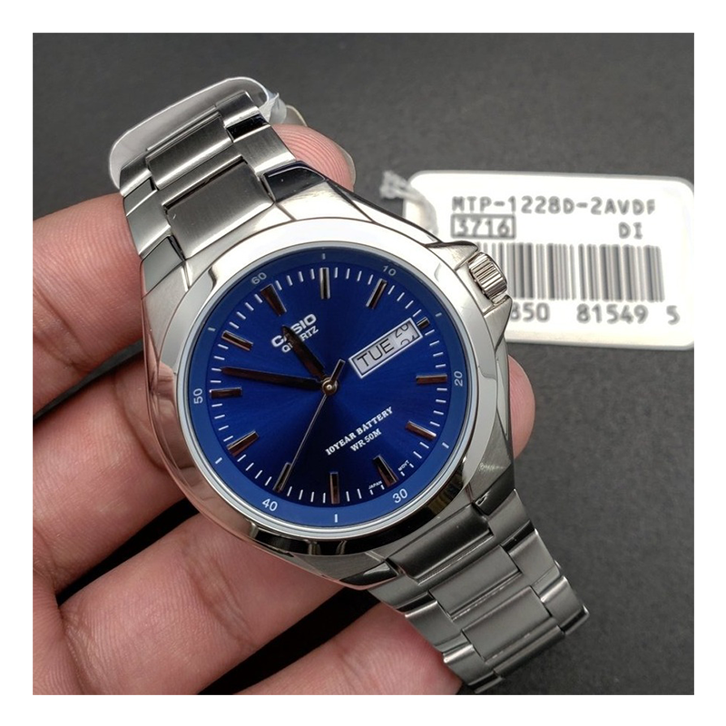 Casio Enticer Day Date Stainless Steel Chain Watch MTP-1228D-2AVDF