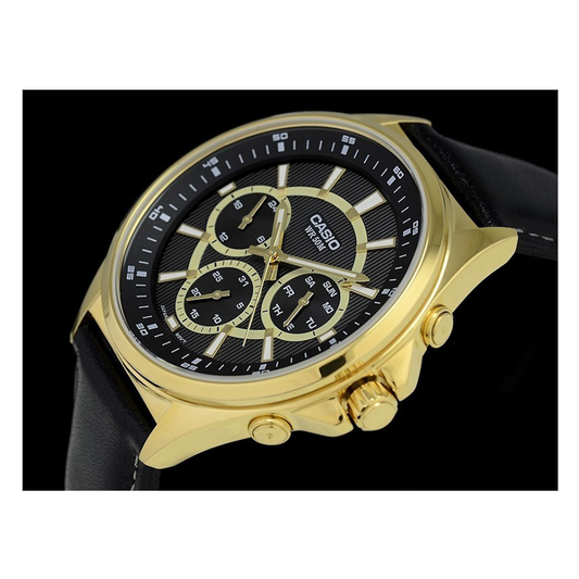 Casio Enticer Multifunction Stainless Steel Golden Leather Belt Watch MTP-E303GL-1AVDF