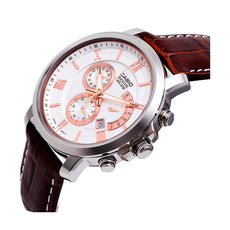 Casio Beside Chronograph Stainless Steel Leather Belt Watch BEM-507L-7AVDF