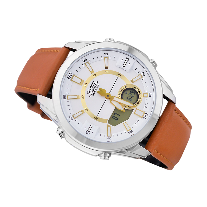 Casio Enticer Dual Time Multifunction Leather Belt Watch AMW-810L-5AVDF