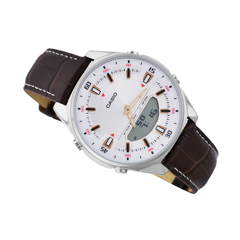 Casio Enticer Dual Time Stainless Steel Leather Belt Watch AMW-830L-7AVDF