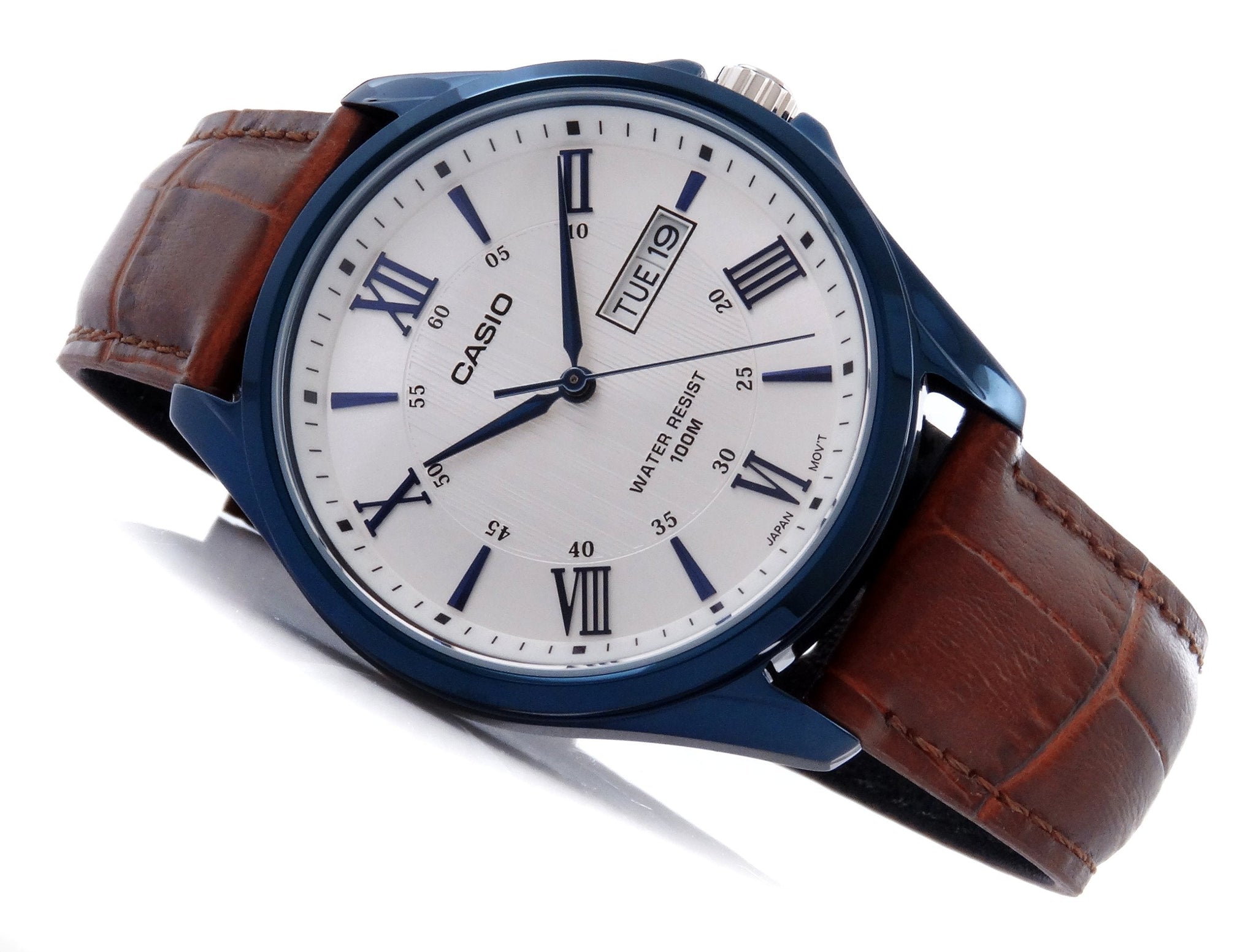 Casio Enticer Day Date Blue Leather Belt Watch MTP-1384BUL-5AVDF