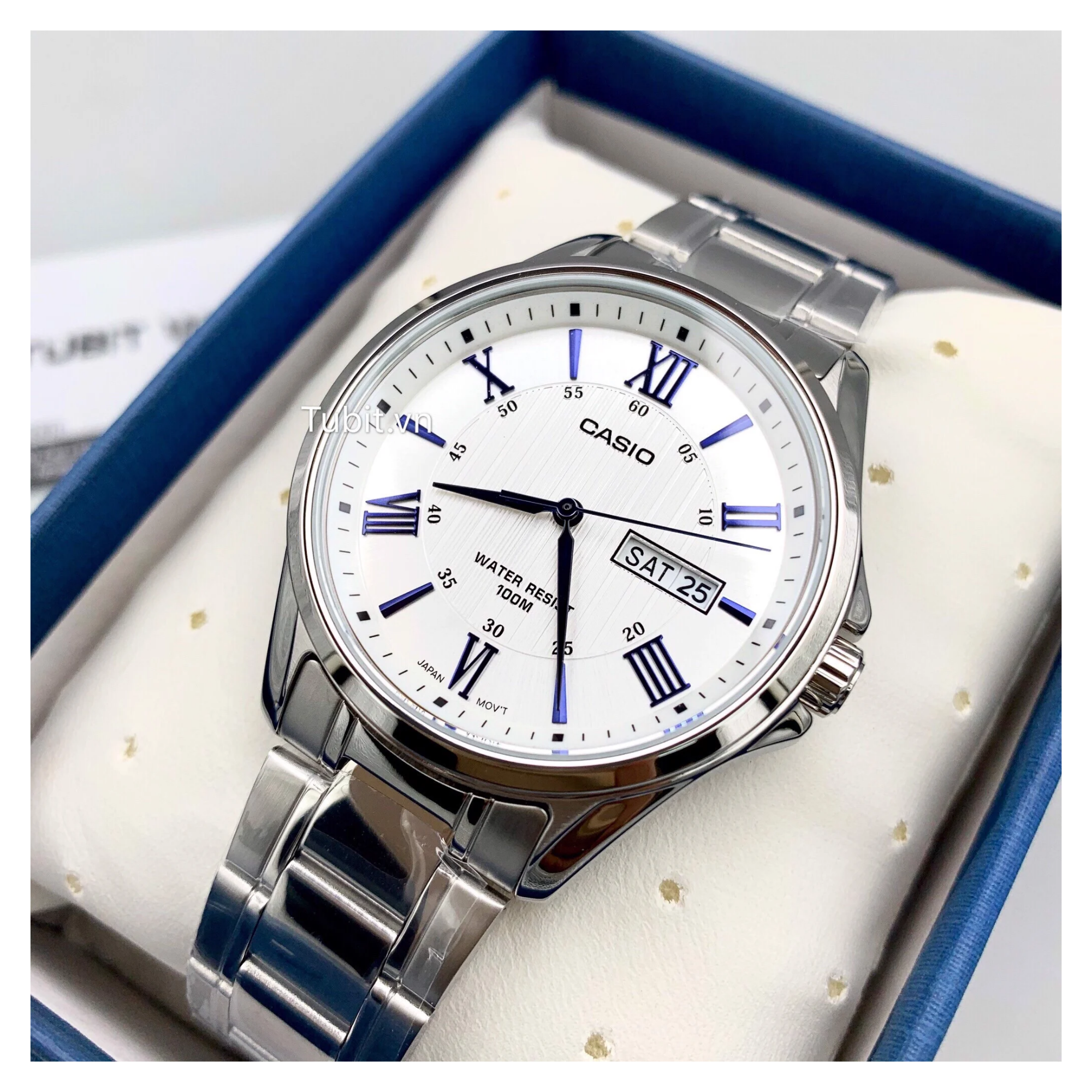 Casio Enticer Day Date Stainless Steel Chain Watch MTP-1384D-7A2VDF