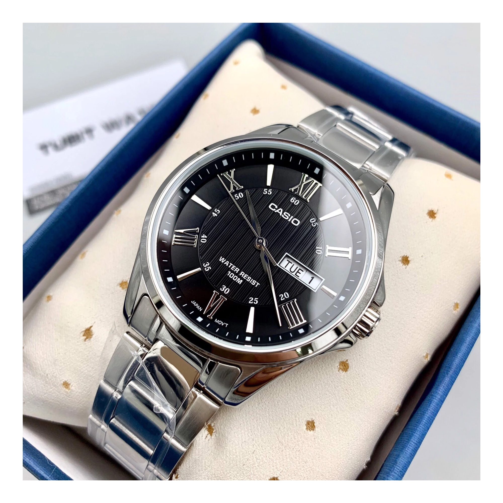 Casio Enticer Day Date Stainless Steel Chain Watch MTP-1384D-1AVDF