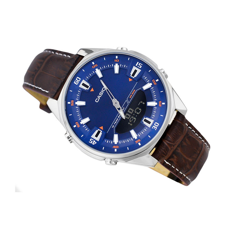 Casio Enticer Dual Time Stainless Steel Leather Belt Watch AMW-830L-2AVDF