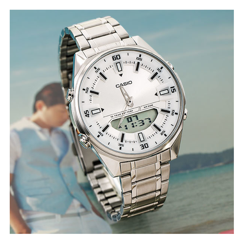 Casio Enticer Dual Time Stainless Steel Chain Watch AMW-830D-7AVDF