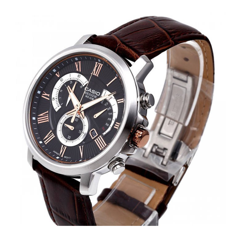 Casio Beside Chronograph Stainless Steel Leather Belt Watch BEM-506GL-1AVDF