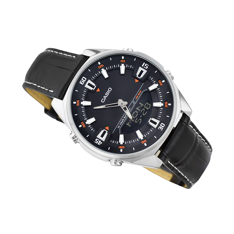 Casio Enticer Dual Time Stainless Steel Leather Belt Watch AMW-830L-1AVDF