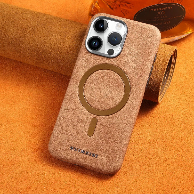Desert Ruimeibi MagSafe PU Leather Case Anti-Fall Electroplated Bezel