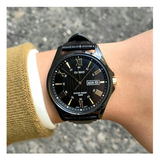 Casio Enticer Day Date Black Leather Belt Watch MTP-1384BL-1AVDF
