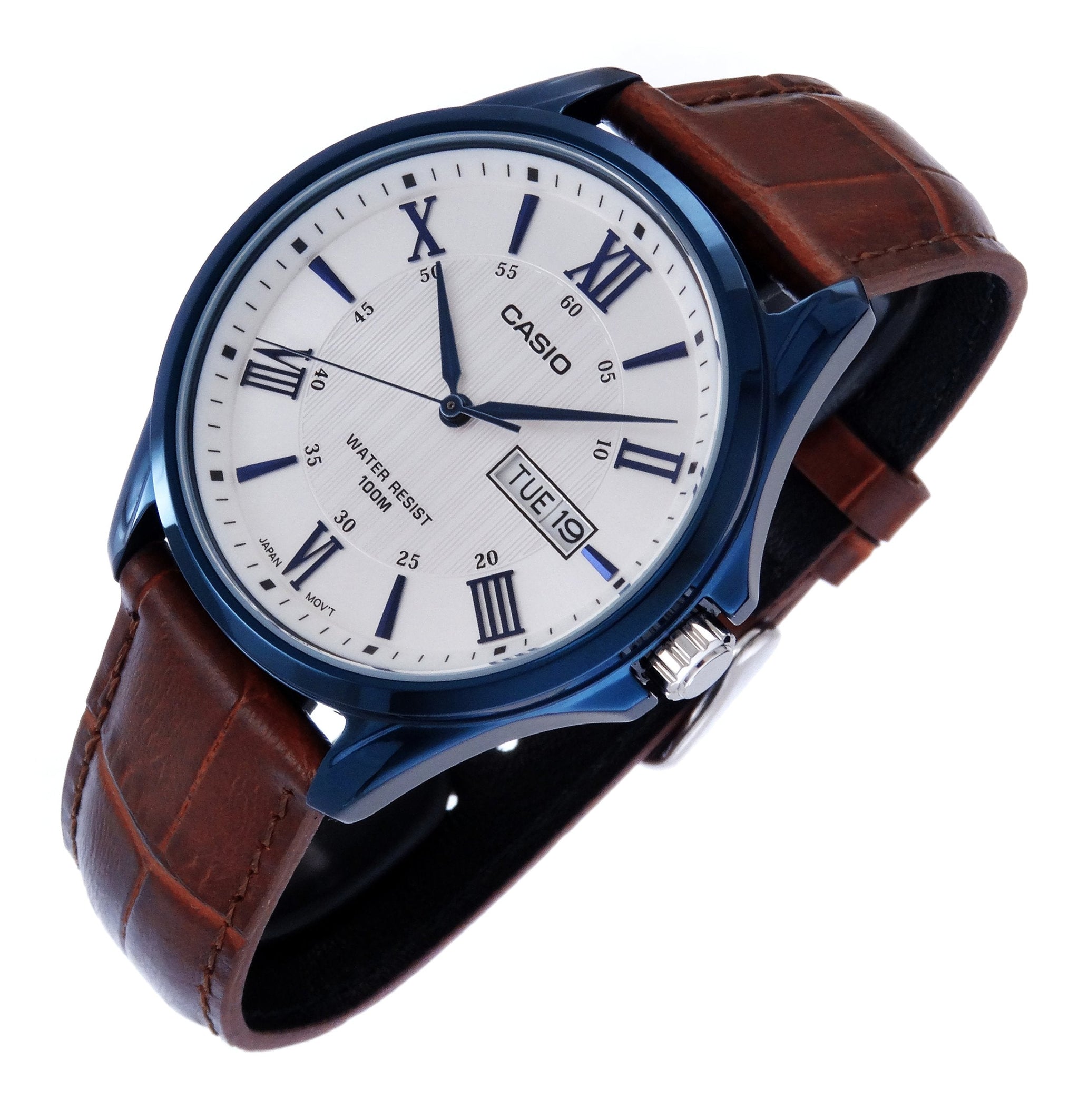 Casio Enticer Day Date Blue Leather Belt Watch MTP-1384BUL-5AVDF