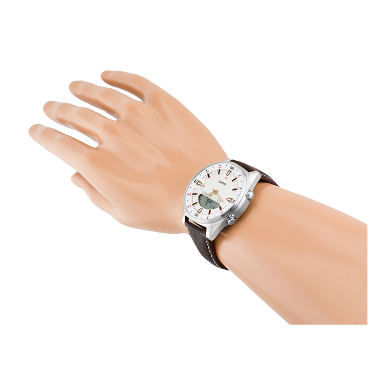 Casio Enticer Dual Time Stainless Steel Leather Belt Watch AMW-830L-7AVDF