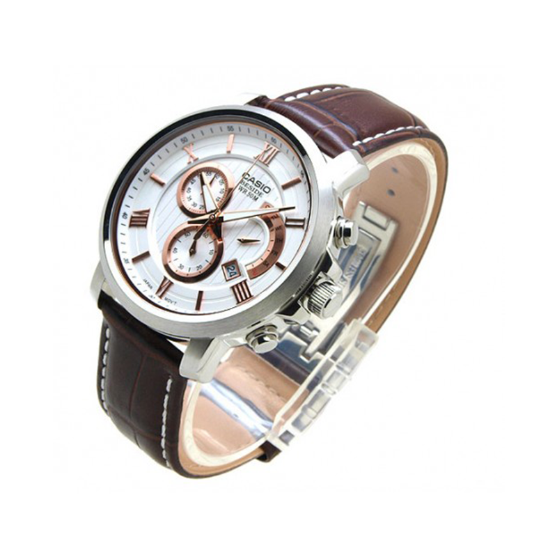 Casio Beside Chronograph Stainless Steel Leather Belt Watch BEM-507L-7AVDF