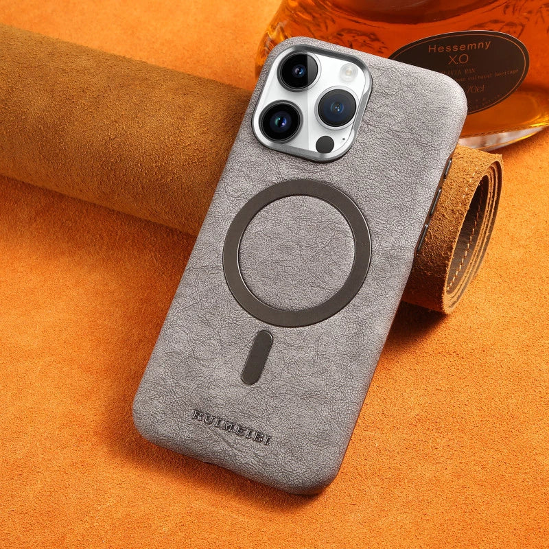 Desert Ruimeibi MagSafe PU Leather Case Anti-Fall Electroplated Bezel