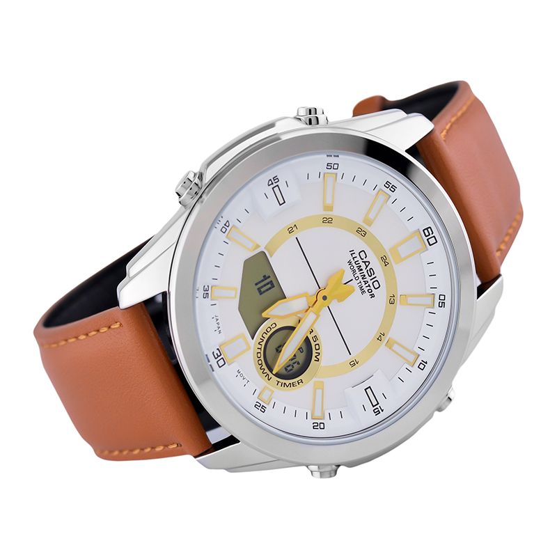 Casio Enticer Dual Time Multifunction Leather Belt Watch AMW-810L-5AVDF