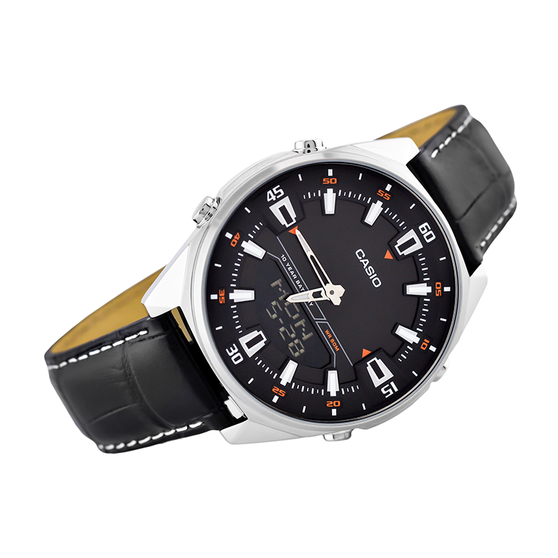 Casio Enticer Dual Time Stainless Steel Leather Belt Watch AMW-830L-1AVDF