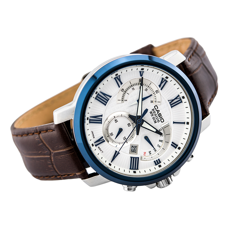 Casio Beside Chronograph Date Leather Belt Watch BEM-520BUL-7A3VDF