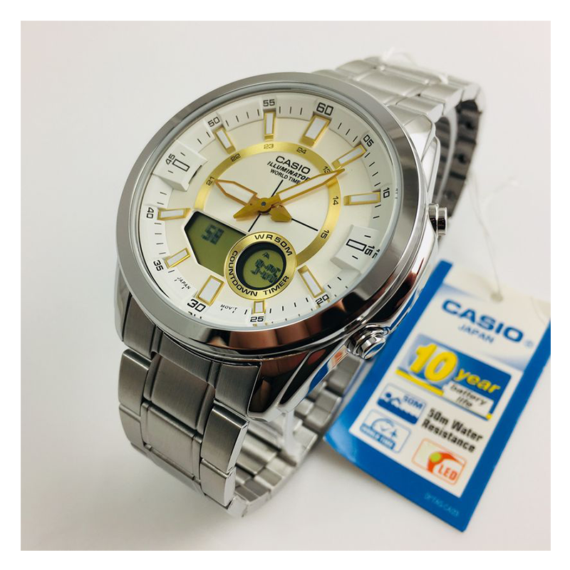 Casio Enticer Dual Time Multifunction Chain Watch AMW-810D-9AVDF