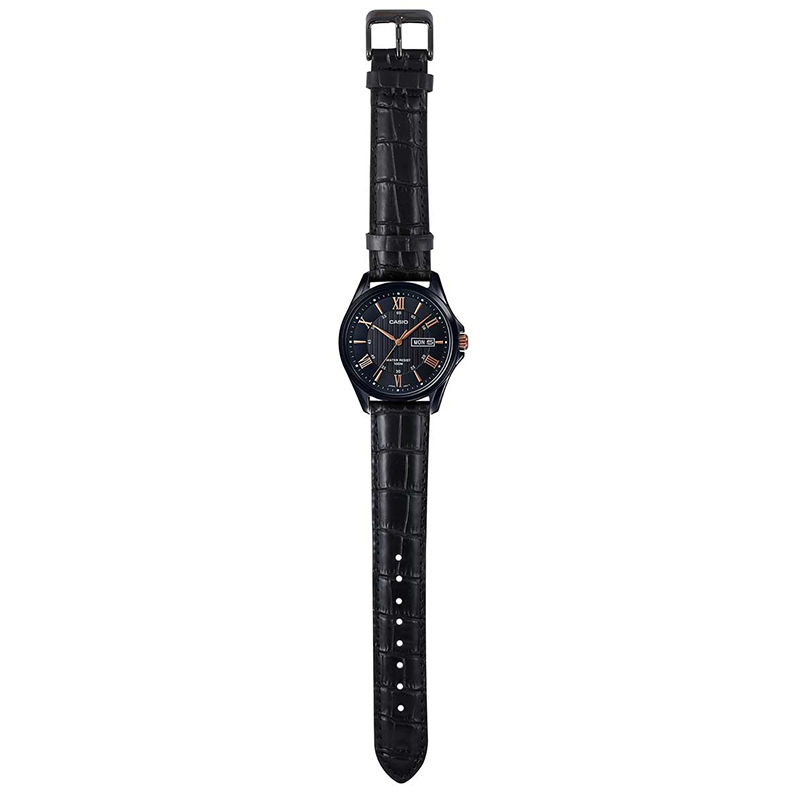 Casio Enticer Day Date Black Leather Belt Watch MTP-1384BL-1A2VDF