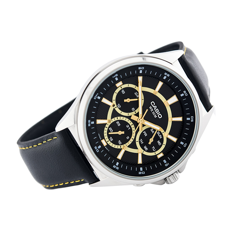 Casio Enticer Multifunction Stainless Steel Silver Leather Belt Watch MTP-E303L-1AVDF