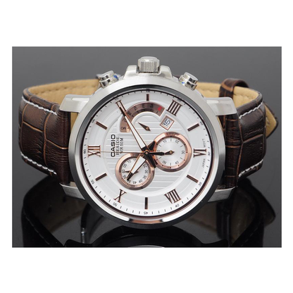 Casio Beside Chronograph Stainless Steel Leather Belt Watch BEM-507L-7AVDF