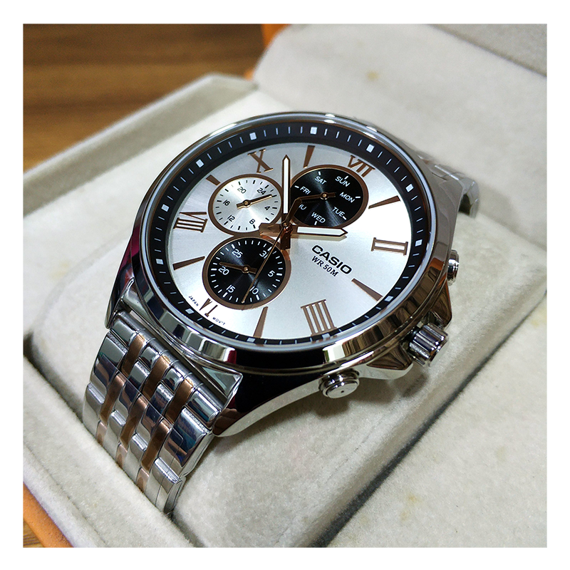 Casio Enticer Multifunction Stainless Steel Chain Watch MTP-E316RG-7AVDF