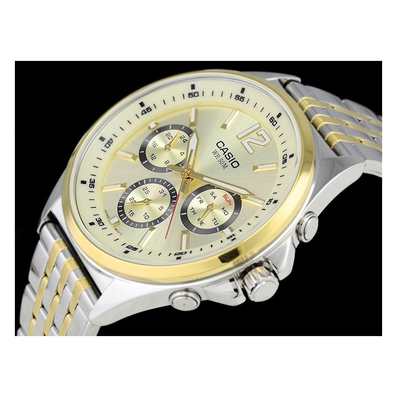 Casio Enticer Multifunction Stainless Steel Two Tone Chain Watch MTP-E303SG-9AVDF