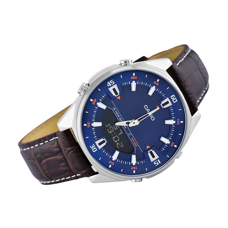 Casio Enticer Dual Time Stainless Steel Leather Belt Watch AMW-830L-2AVDF