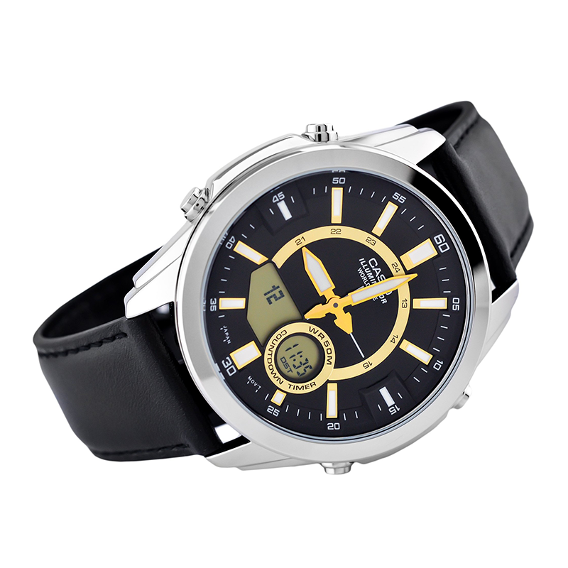 Casio Enticer Dual Time Multifunction Leather Belt Watch AMW-810L-1AVDF