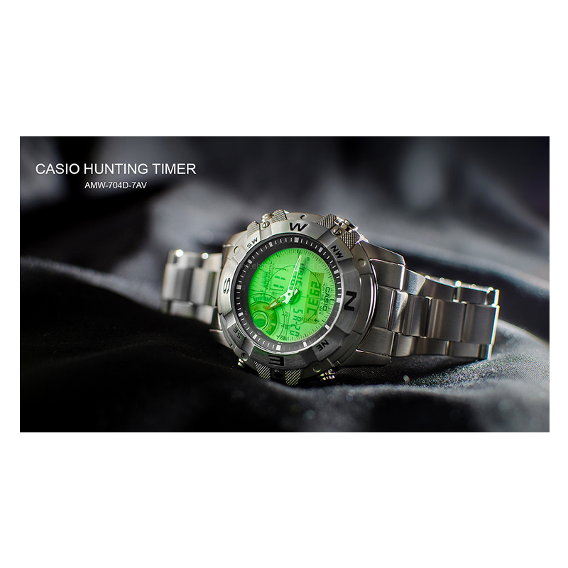 Casio Youth Hunting Timer Stainless Steel Chain Watch AMW-704D-7AVDF