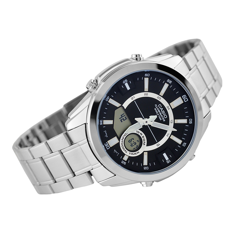 Casio Enticer Dual Time Multifunction Chain Watch AMW-810D-1AVDF