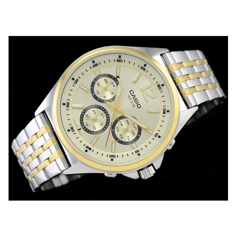 Casio Enticer Multifunction Stainless Steel Two Tone Chain Watch MTP-E303SG-9AVDF