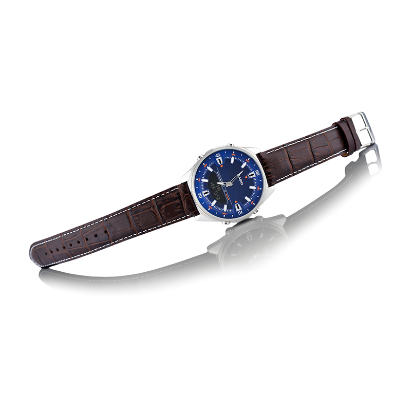 Casio Enticer Dual Time Stainless Steel Leather Belt Watch AMW-830L-2AVDF