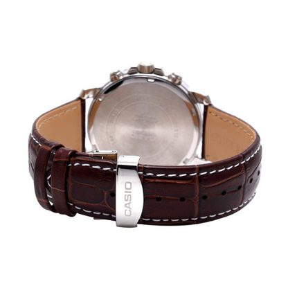 Casio Beside Chronograph Stainless Steel Leather Belt Watch BEM-507L-7AVDF