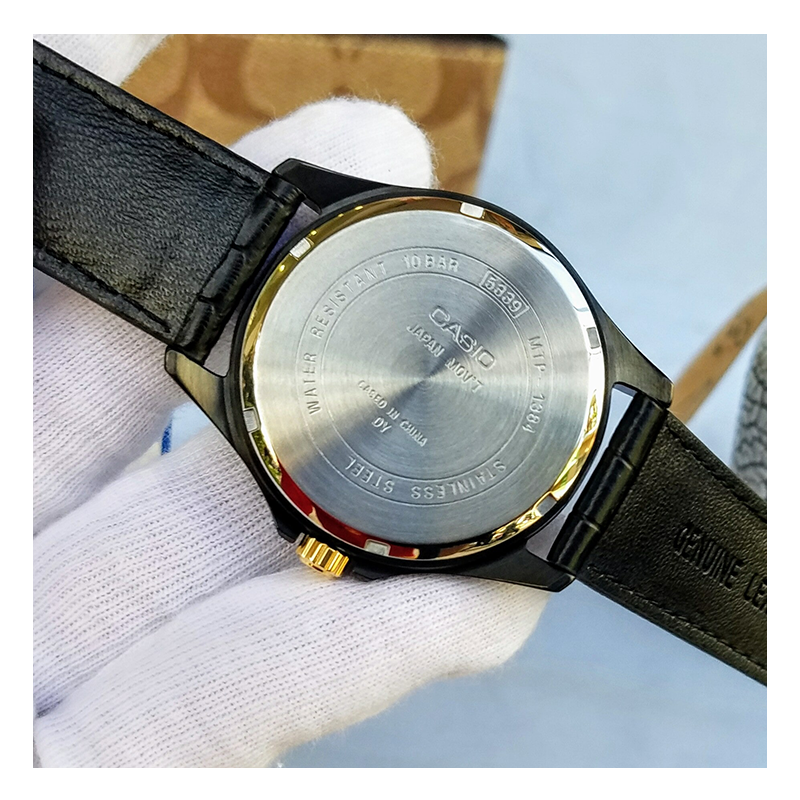 Casio Enticer Day Date Black Leather Belt Watch MTP-1384BL-1AVDF