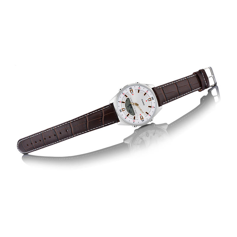 Casio Enticer Dual Time Stainless Steel Leather Belt Watch AMW-830L-7AVDF