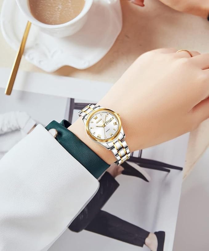 OLEVS 5563 Two-Tone Stainless Steel Analog Watch – Water Resistant