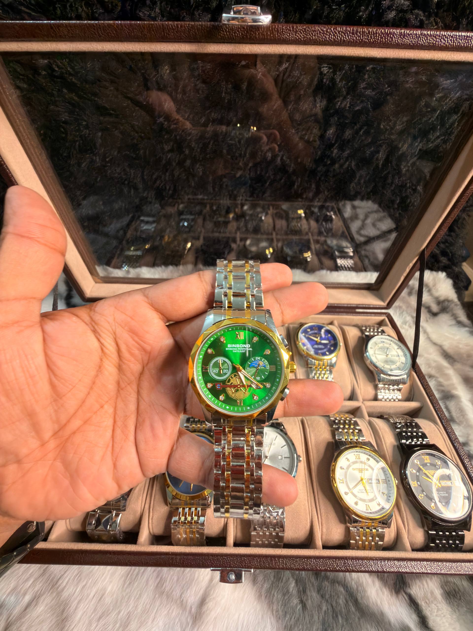 BINBOND B1236 Classic Quartz Luminous Watch – Stainless Steel, Moon Phase, 3BAR Water Resistant