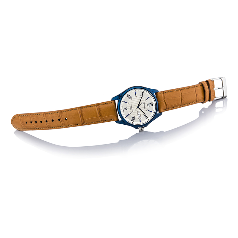 Casio Enticer Day Date Blue Leather Belt Watch MTP-1384BUL-9AVDF