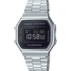 Casio A168WEM Negative Dial Retro Illuminator Men's Watch – Silver Chain
